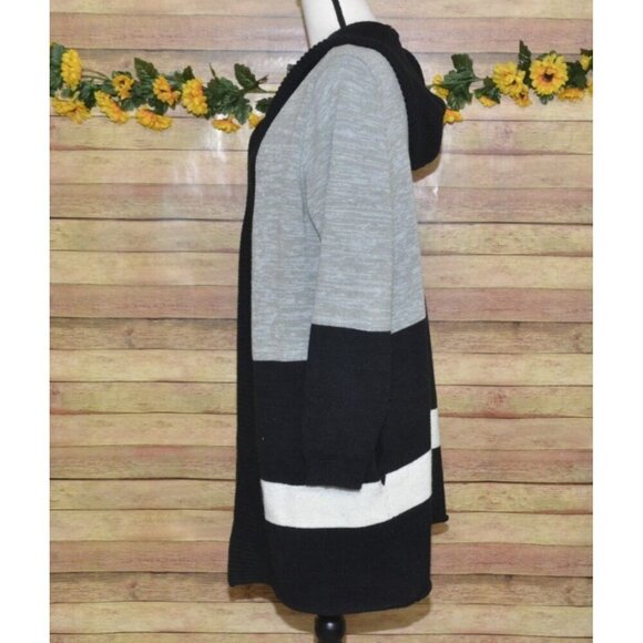 French Dressing Jeans Gray Black Color Block Hooded Long Cardigan Sweater Size L - Picture 13 of 13